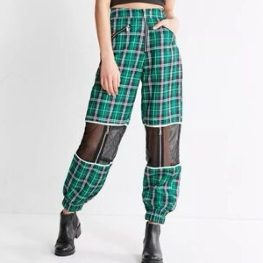 I.AM.GIA Green Plaid Joggers with Mesh Accents